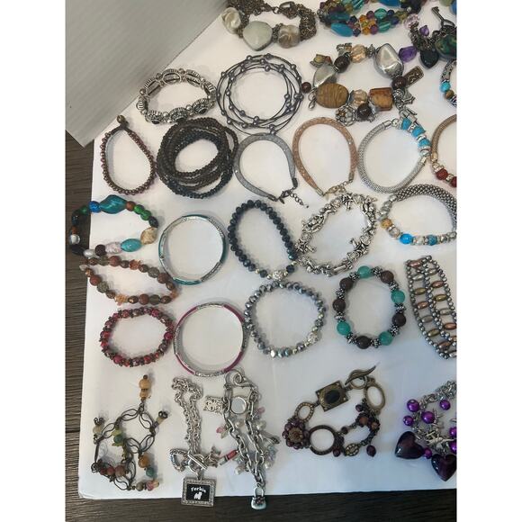 55 Bracelet Lot - Stretch -Beaded - Silver/Gold Chains Assorted Most New Gifts - Picture 2 of 5